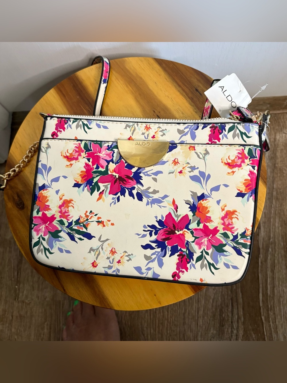 Aldo Floral Crossbody Bag Adj Chain Vegan Leather Strap Cottagecore Boho Girly